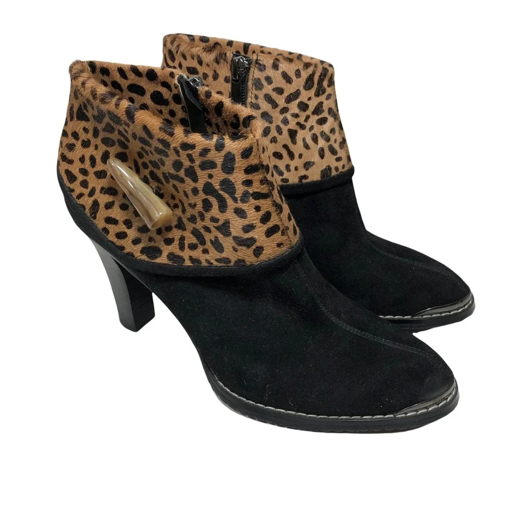 Donald J Pliner Antonia Women's Ankle Boots Cheetah Black Suede 8.5 EUC